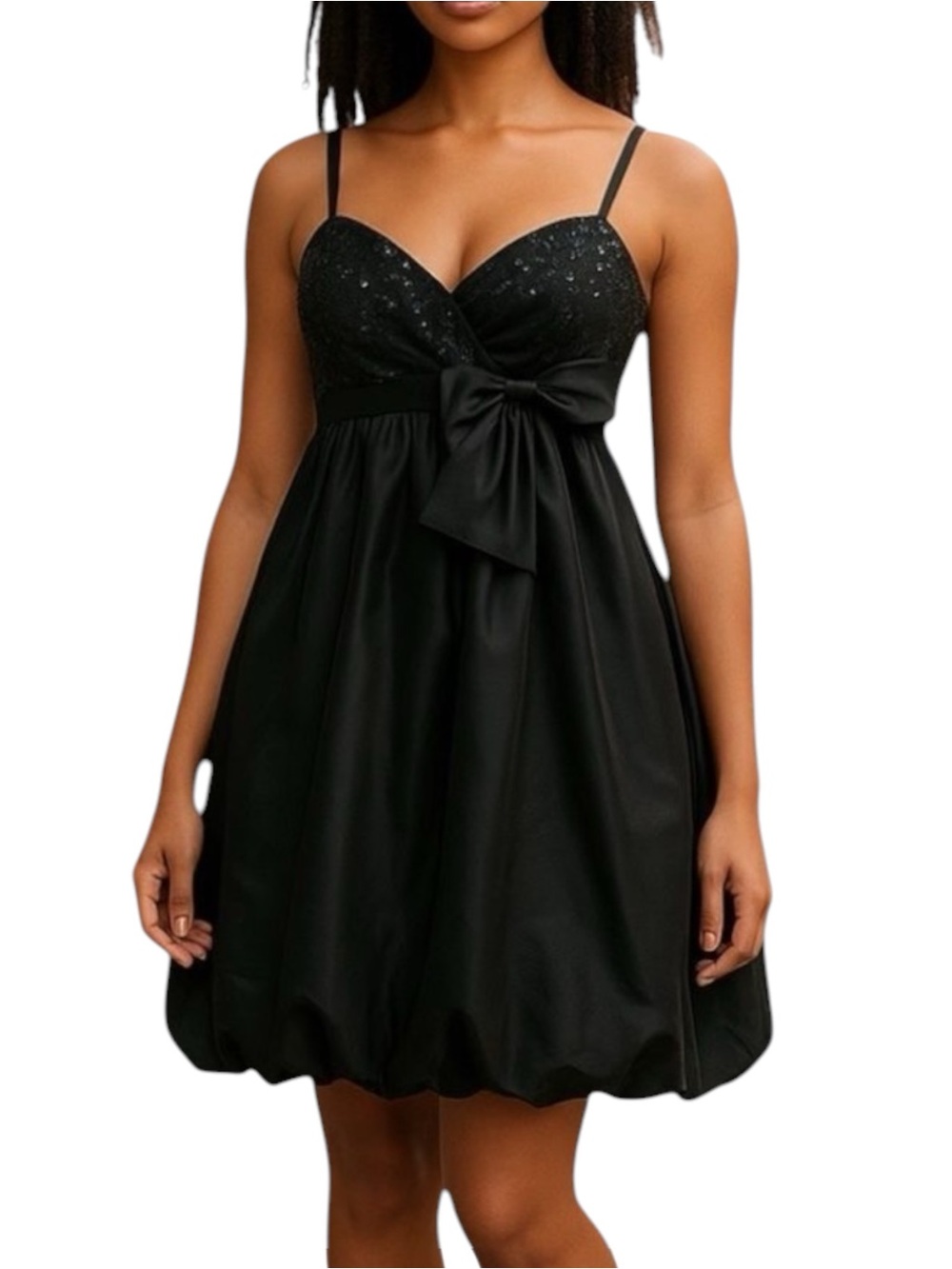 Madison Leigh Black Sequined Balloon Hem Dress NWOT Size 10